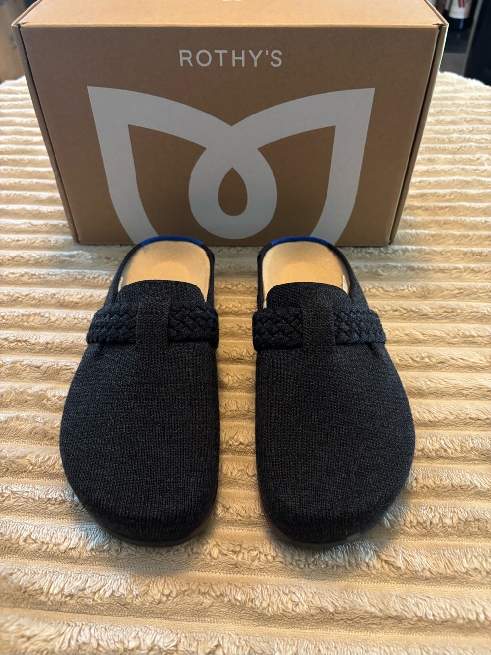 Rothy's Black Knit Slip-On Clogs with Braided Strap